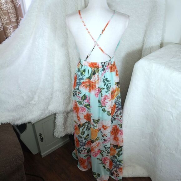 REVAMPED TURQUOISE/MINT FLORAL PLUNGE NECK MAXI DRESS SZ.S NWT - Picture 6 of 10